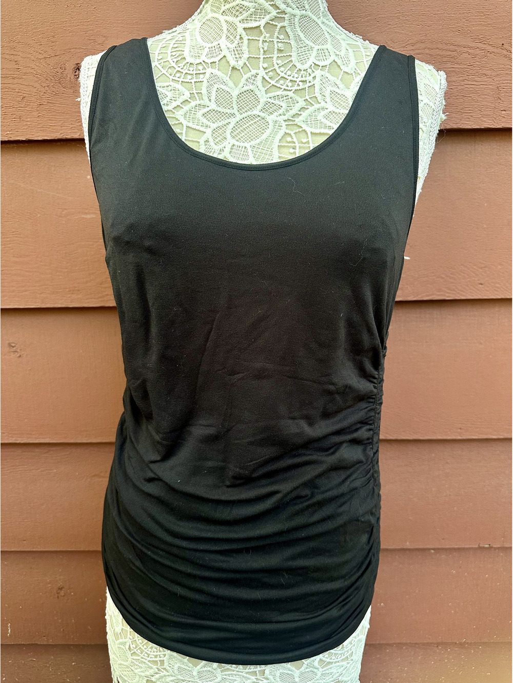 Black Side Ruching Tank Top Casual Minimalist Preppy